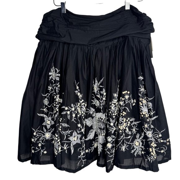 VTG NWT WD-NY Black Skirt White Floral Embroidery 100% Cotton Sz 16 Whimsigoth - Picture 1 of 11